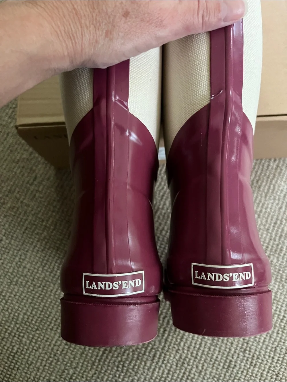 🆕 Lands End Two-Tone Plum and Cream Rain Boots